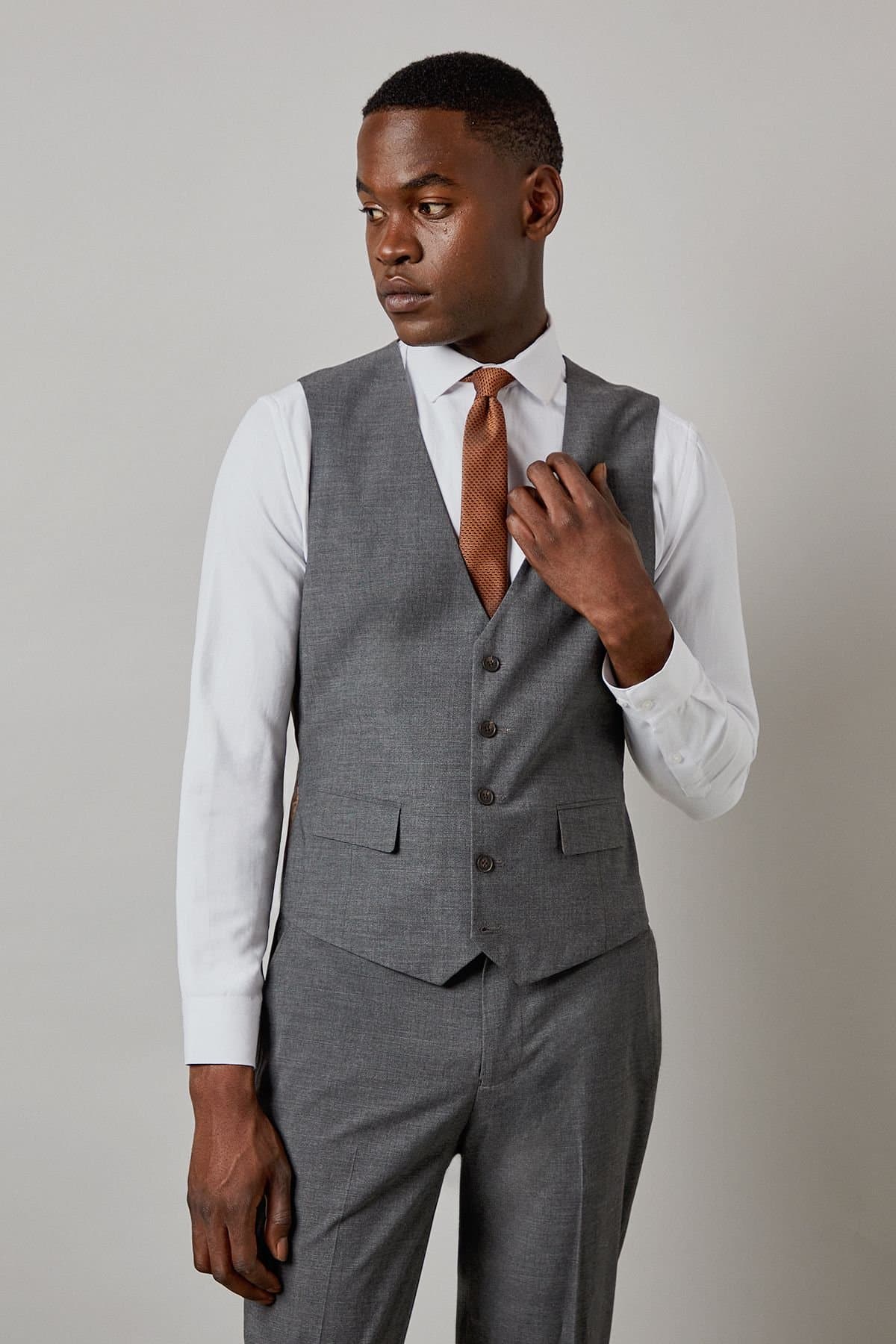 Burton Burton Men's Mid Grey Tonal Check Waistcoat