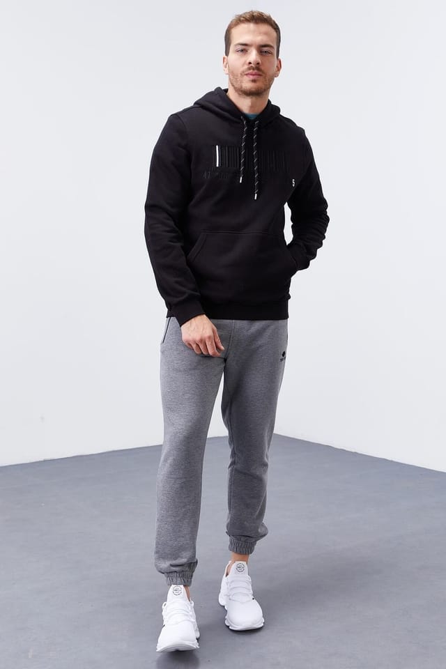 Tommy Life Tommy Life Men's Printed Hooded Sweatshirt in Black - 2