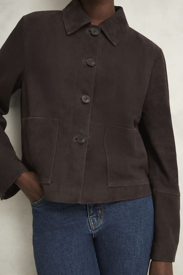 Hobbs London Hobbs London Women's Montana Cropped Button Up Jacket in Dark Brown - 3