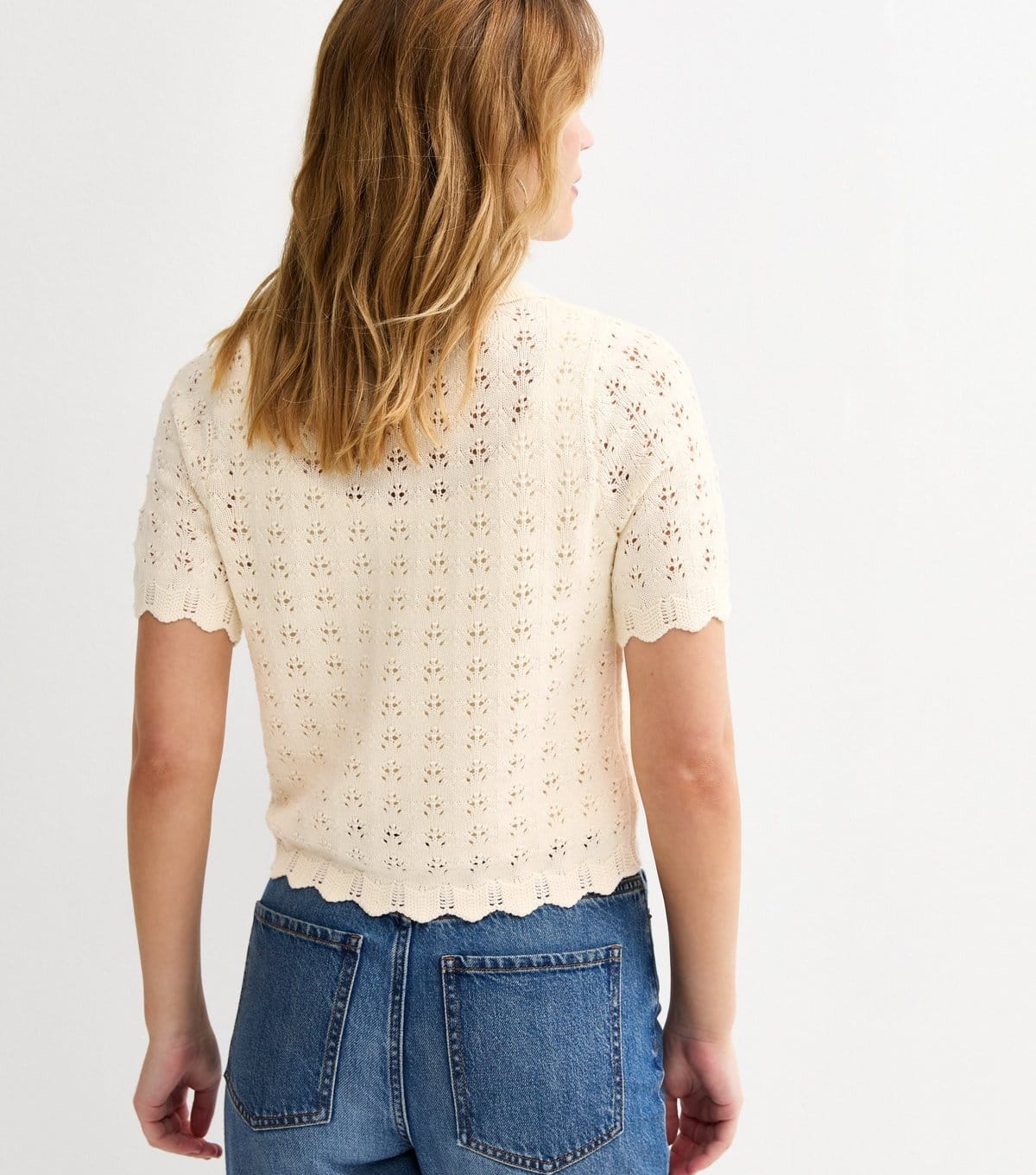 New Look Women's Cream Cotton Rich Pointelle Button Up Short Sleeve Cardigan New Look - 4