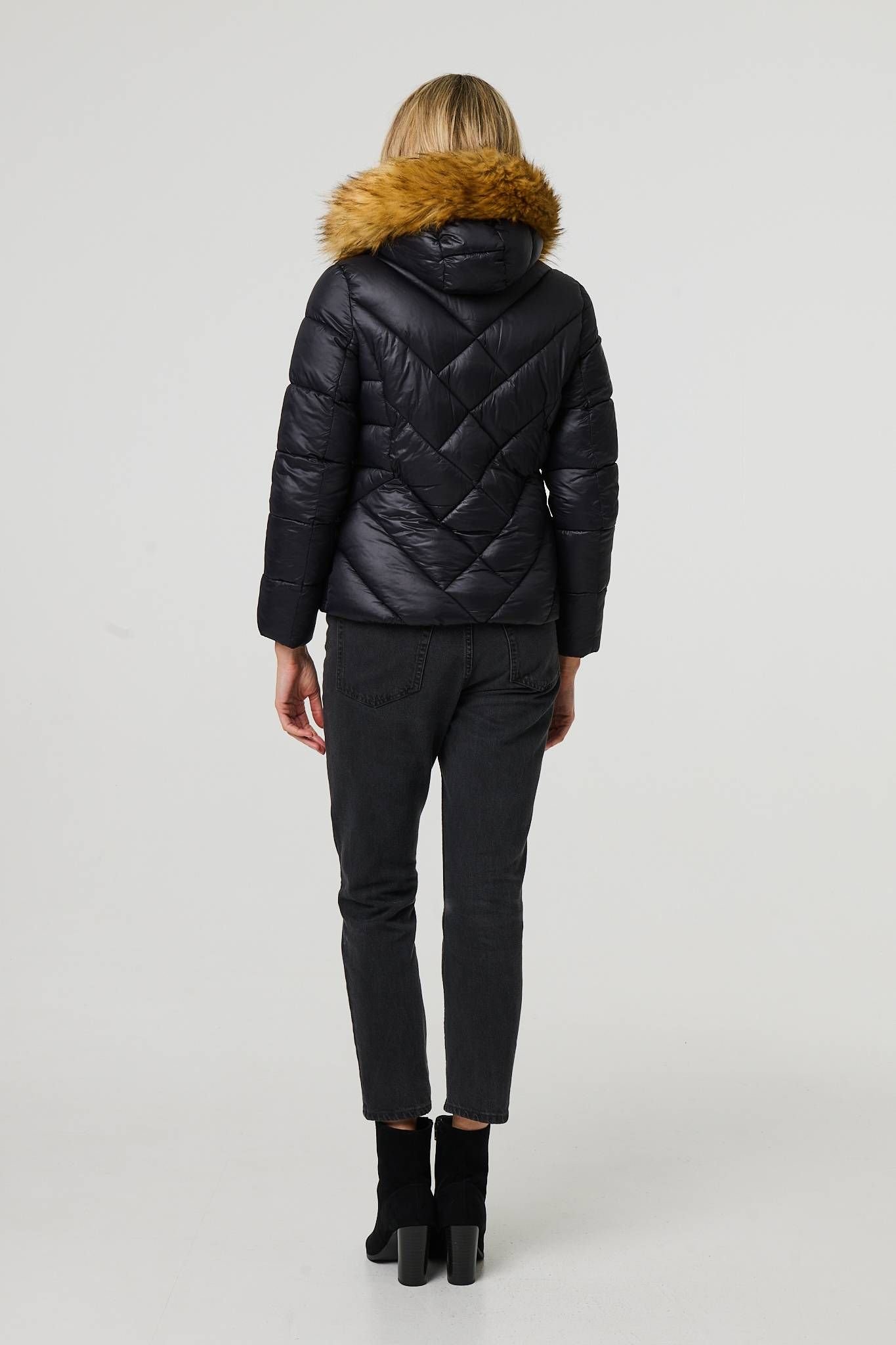 Izabel London Izabel London Women's Faux Fur Trim Hooded Puffer Jacket in Black - 3