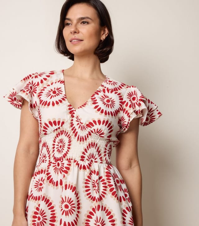 Blue Vanilla Women's Rust Circle Print Flutter Sleeve Midi Dress Blue Vanilla New Look - 2
