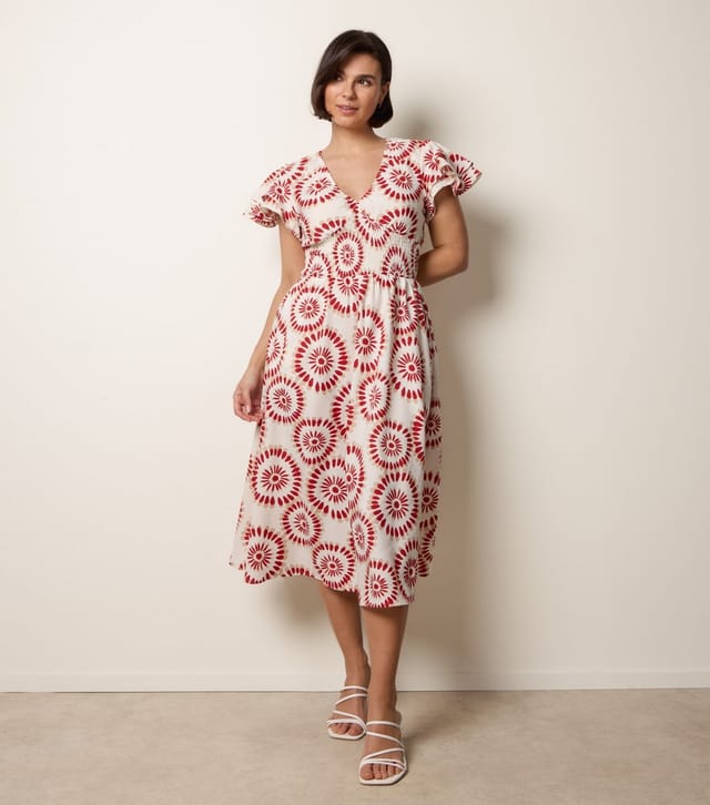 Blue Vanilla Women's Rust Circle Print Flutter Sleeve Midi Dress Blue Vanilla New Look - 3