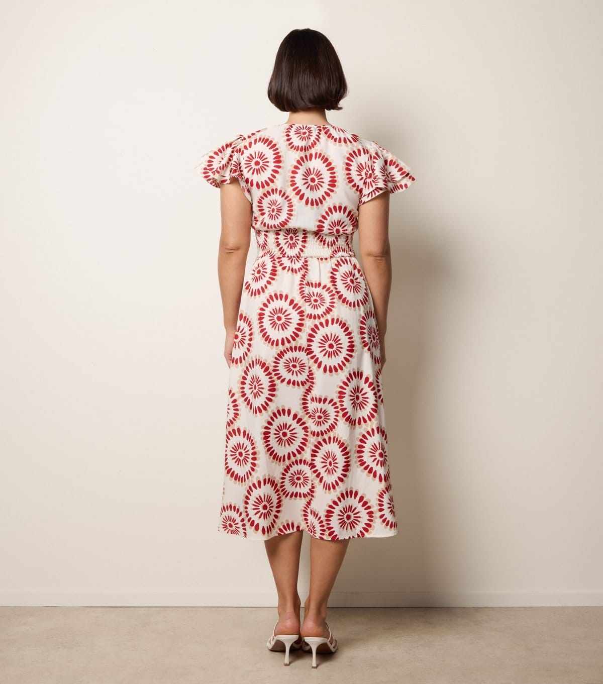 Blue Vanilla Women's Rust Circle Print Flutter Sleeve Midi Dress Blue Vanilla New Look - 4