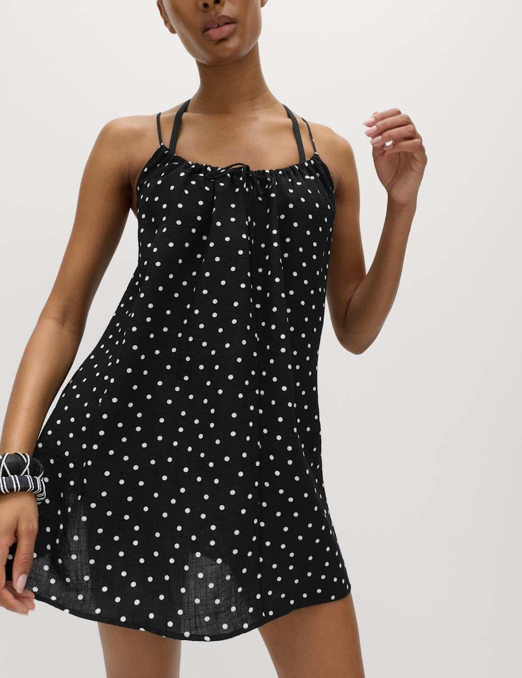 Marks & Spencer M&S Printed Tie Front Strappy Mini Slip Dress White Mix