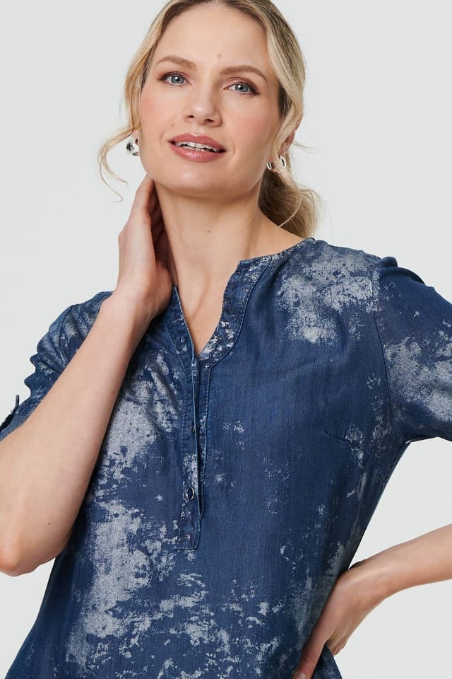 Izabel London Izabel London Women's Relaxed Turn-Up 1/2 Sleeve Short Dress in Blue - 2