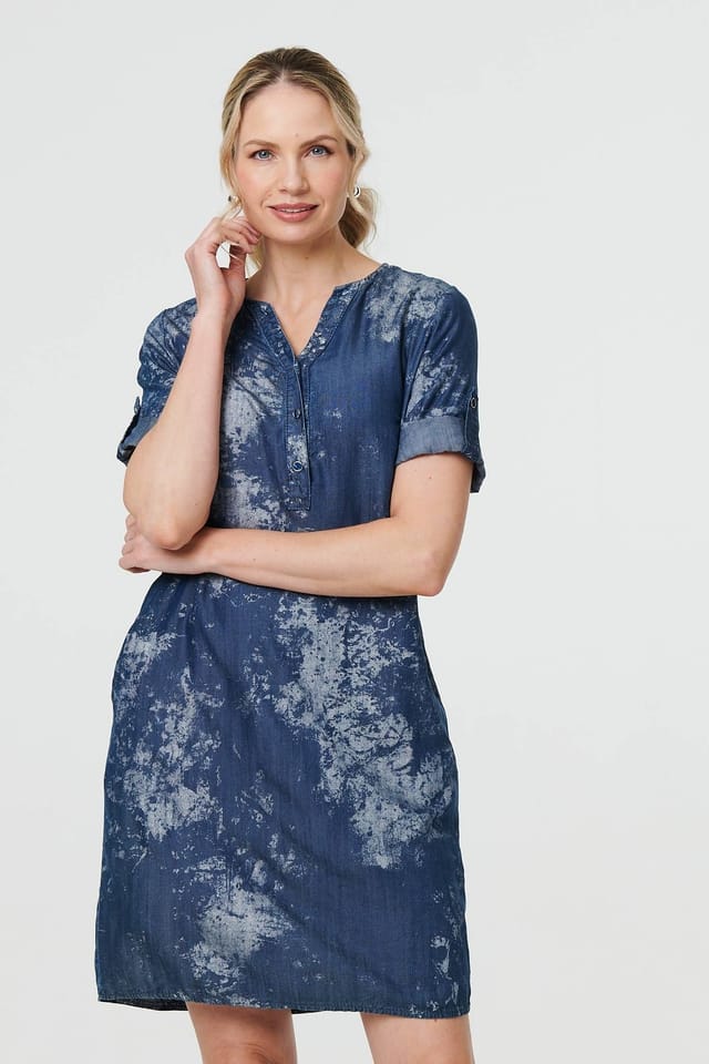 Izabel London Izabel London Women's Relaxed Turn-Up 1/2 Sleeve Short Dress in Blue - 3