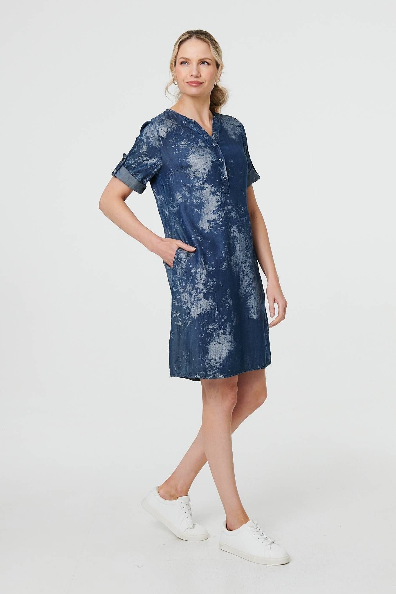 Izabel London Izabel London Women's Relaxed Turn-Up 1/2 Sleeve Short Dress in Blue - 4