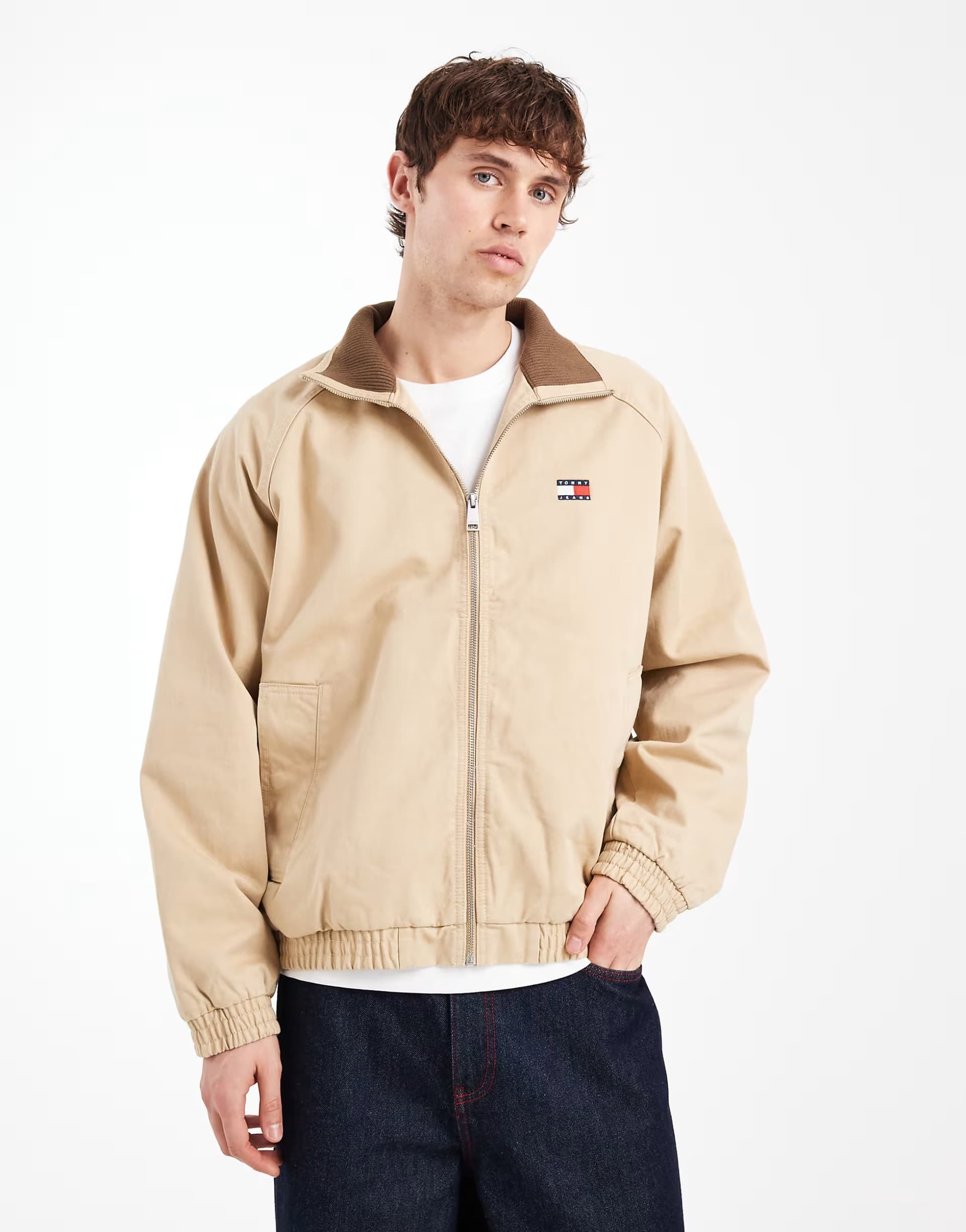 ASOS Tommy Jeans essential high neck jacket in beige
