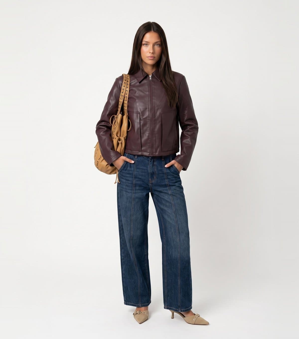 Urban Bliss Women's Dark Burgundy Collared Faux Leather Jacket Urban Bliss New Look
