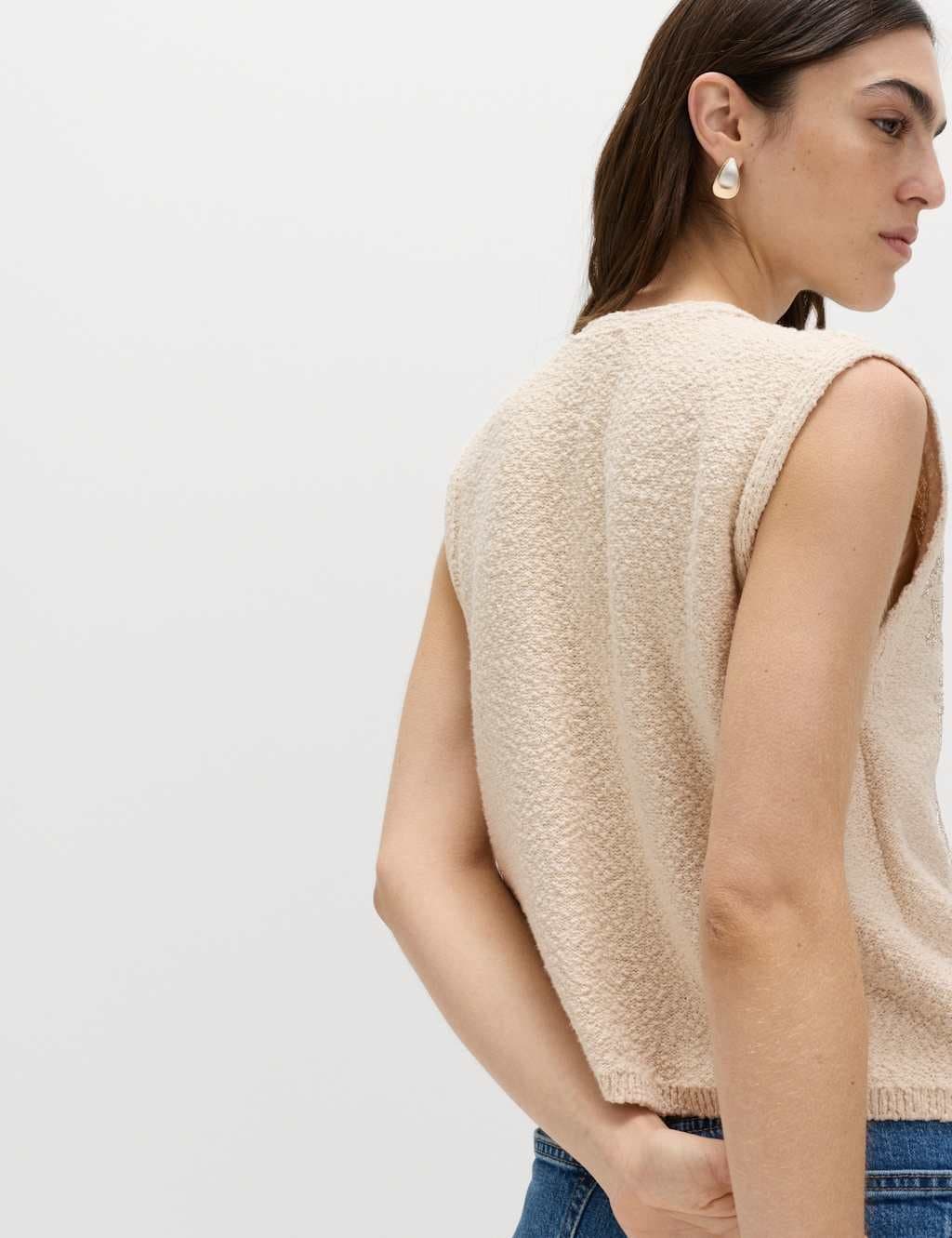 Marks & Spencer M&S Cotton Rich Embellished Textured Cropped Waistcoat Natural