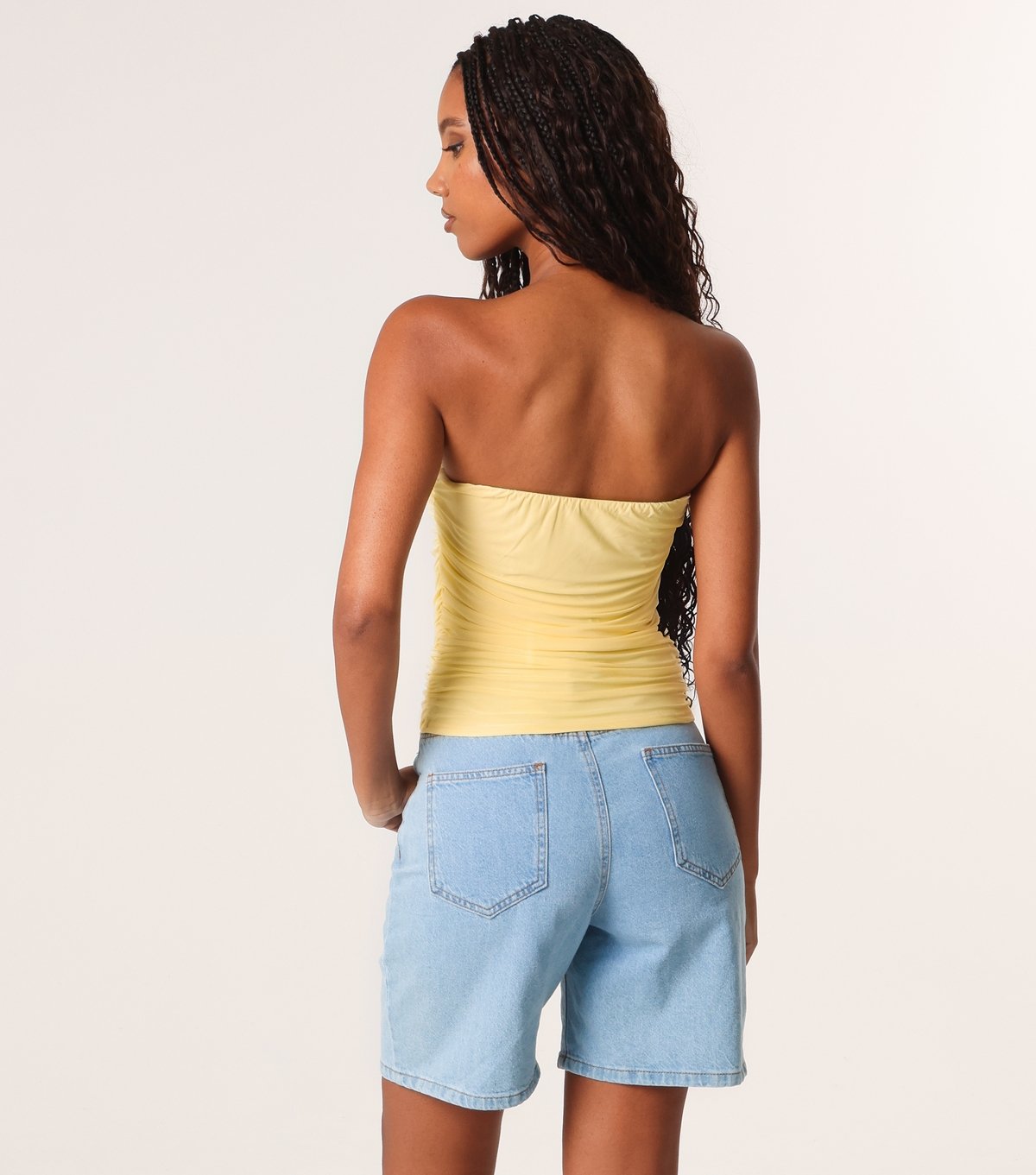 Pink Vanilla Women's Light Yellow Ruched Side Bandeau Top Pink Vanilla New Look - 4