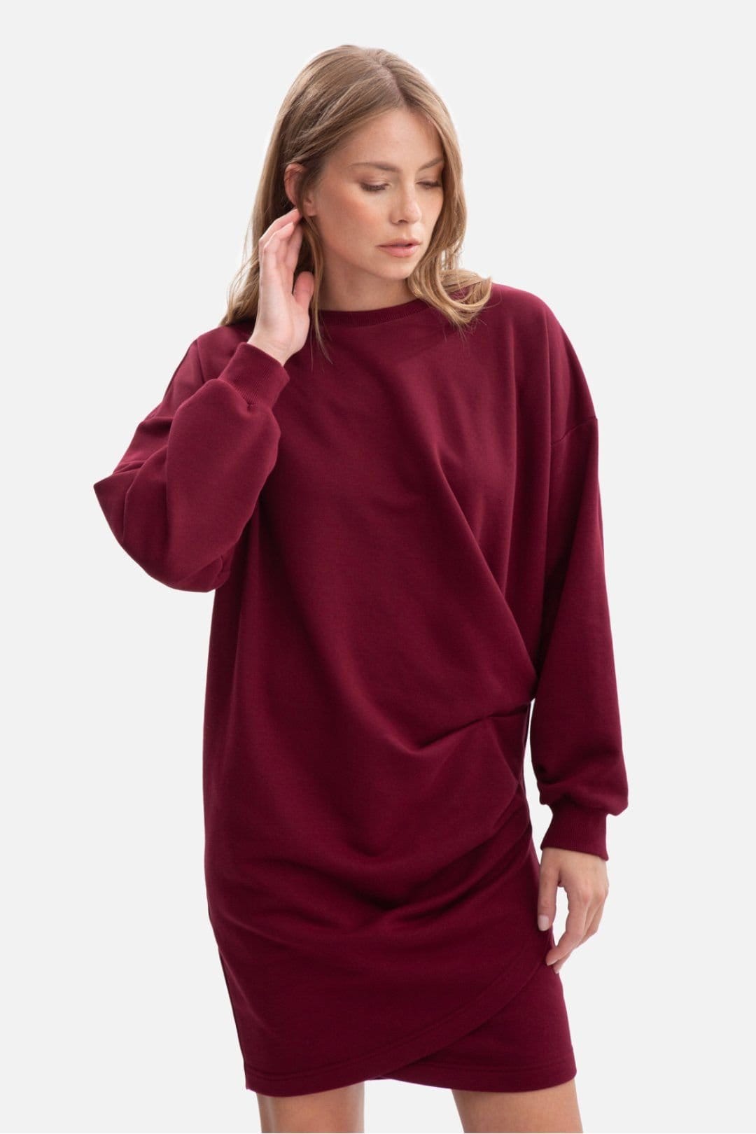 Love Lace Red Sweatshirt Mini Dress with Long Sleeves
