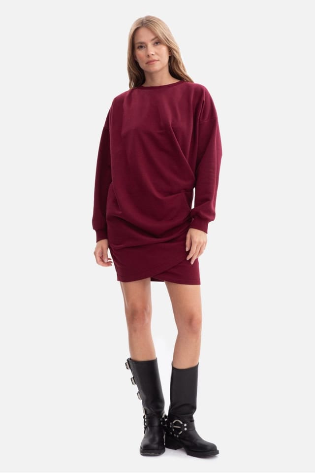 Love Lace Love Lace Women's Sweatshirt Mini Dress with Long Sleeves in Red - 2