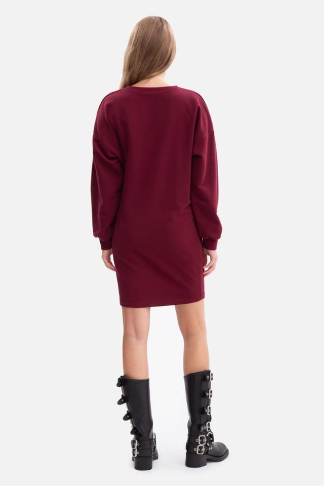 Love Lace Love Lace Women's Sweatshirt Mini Dress with Long Sleeves in Red - 3