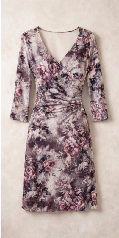 SOLO Vintage Style Floral Wrap Dress Soft Neutral Romantic Mini UK 8-10 S