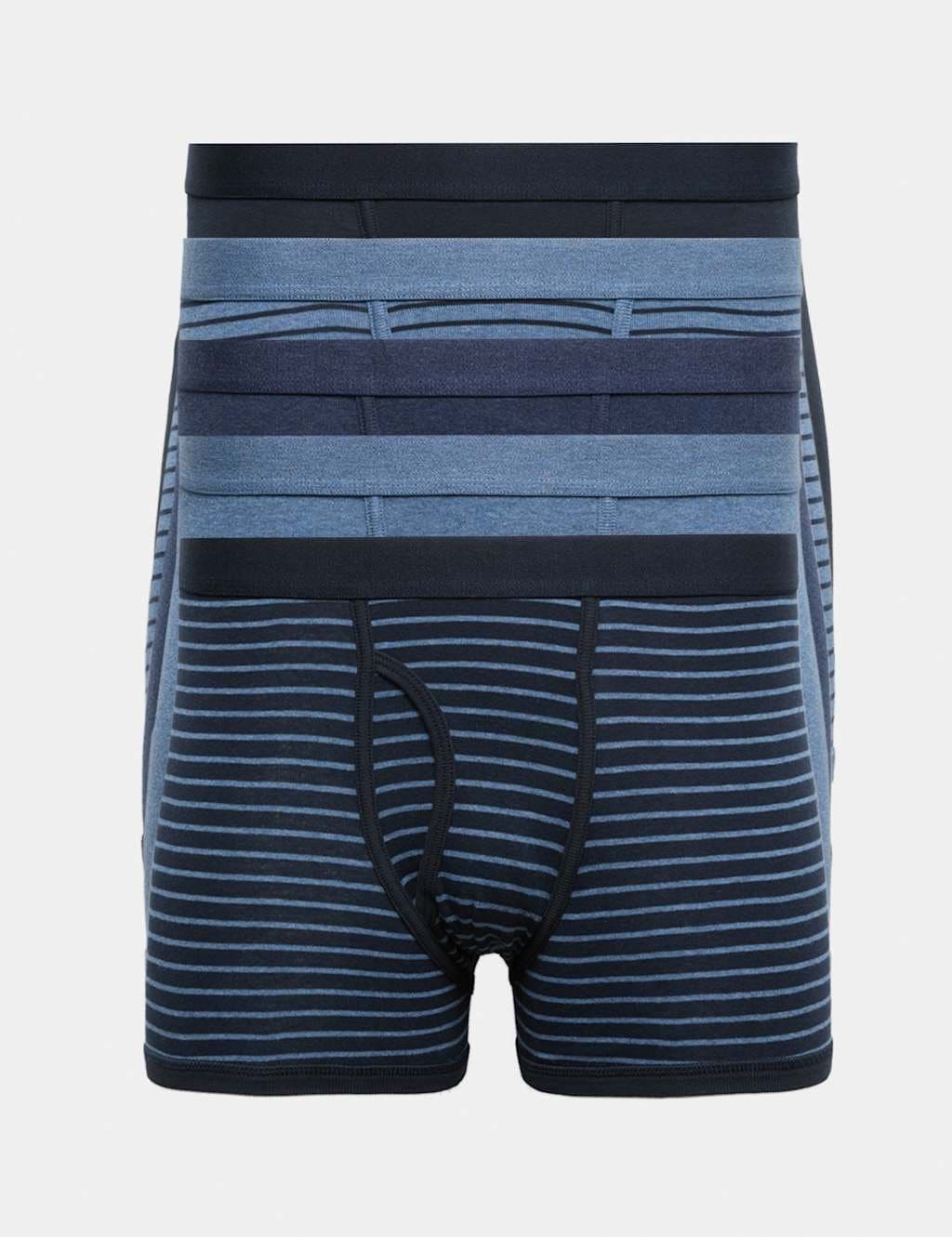 Marks & Spencer M&S 5 Pack Pure Cotton Stretch Striped Trunks Navy Mix
