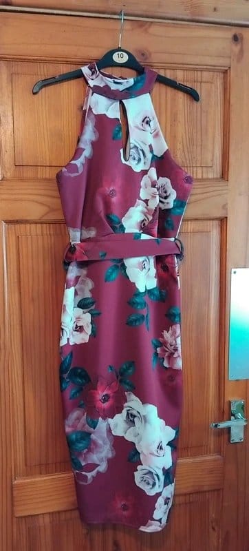 New Look Burgundy Floral Print Dress