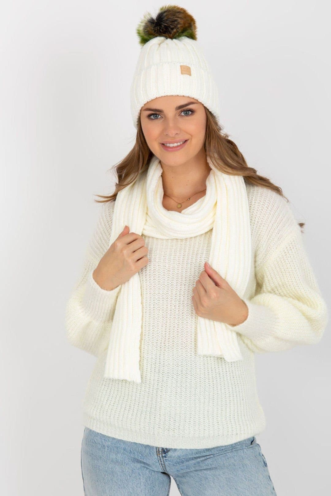 Love Lace Love Lace Beige Knit Hat & Scarf Set for Winter