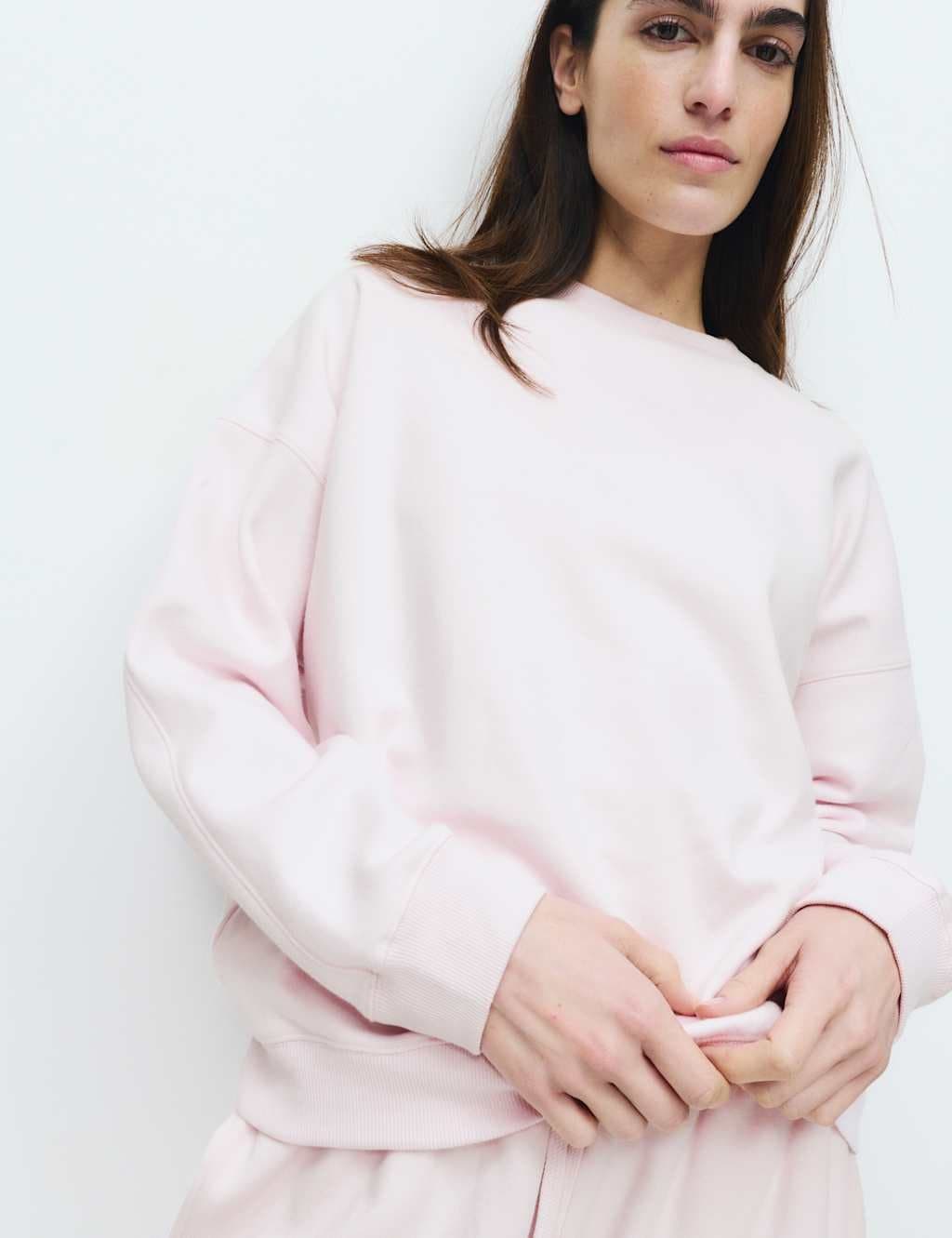 Marks & Spencer M&S Cotton Rich Brushback Sweatshirt Sorbet