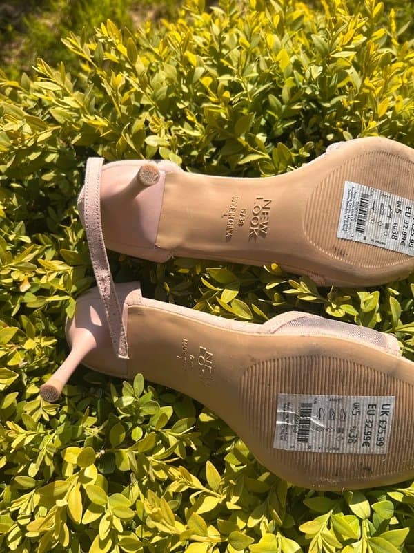 New Look stiletto heel sandals in a nude or pale pink color