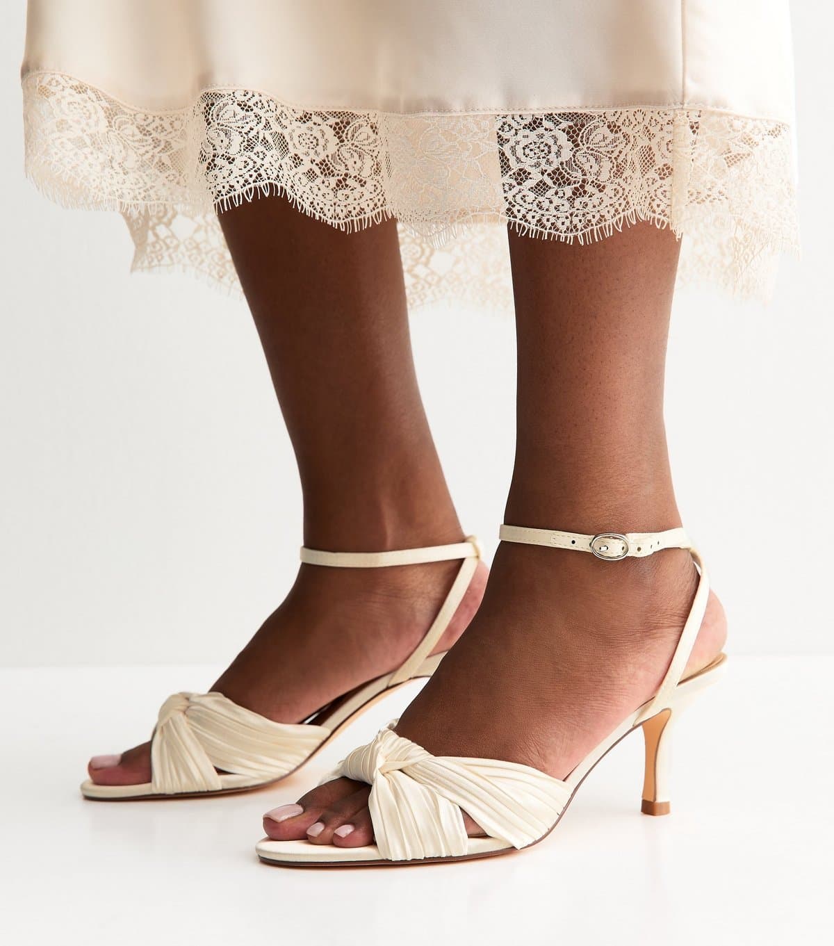 New Look Women's White Plisse Strap Knot Stiletto Sandals Vegan New Look