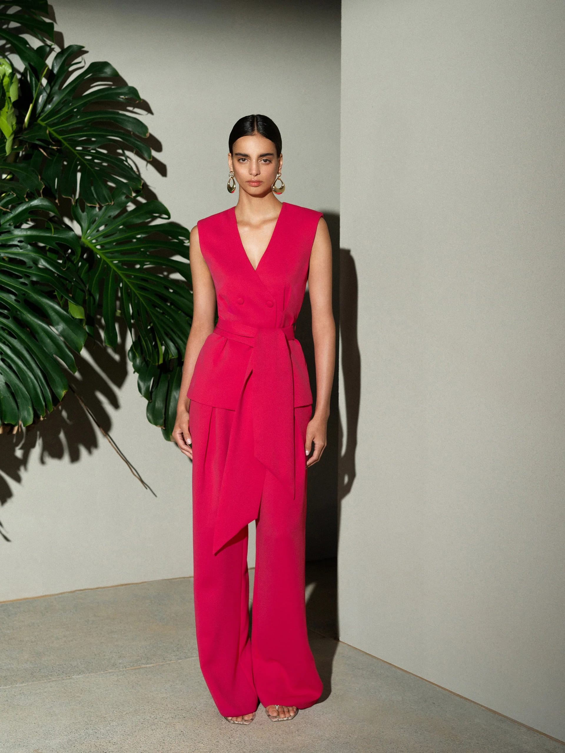 French Connection Red Double-Breasted Jumpsuit
