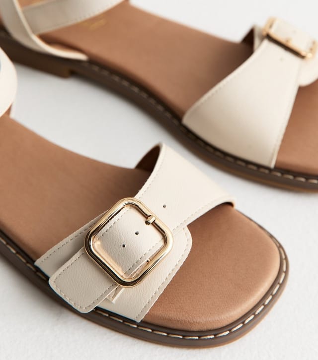New Look Women's White Buckled Strap Faux Leather Sandals Vegan New Look - 3
