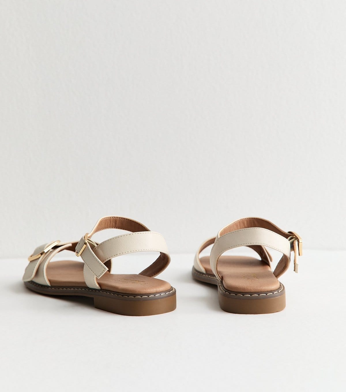 New Look Women's White Buckled Strap Faux Leather Sandals Vegan New Look - 4