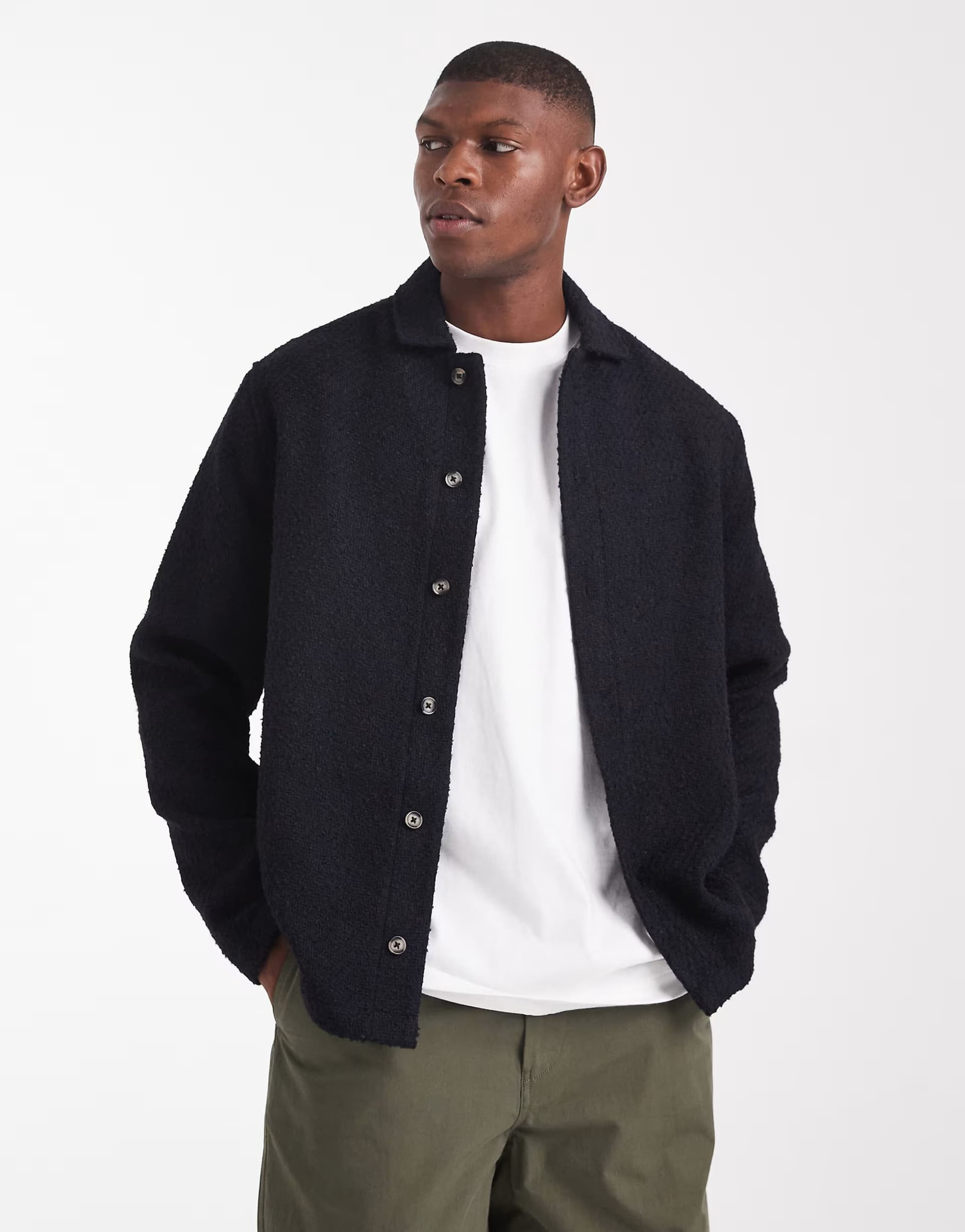 ASOS ASOS DESIGN textured boucle overshirt in black