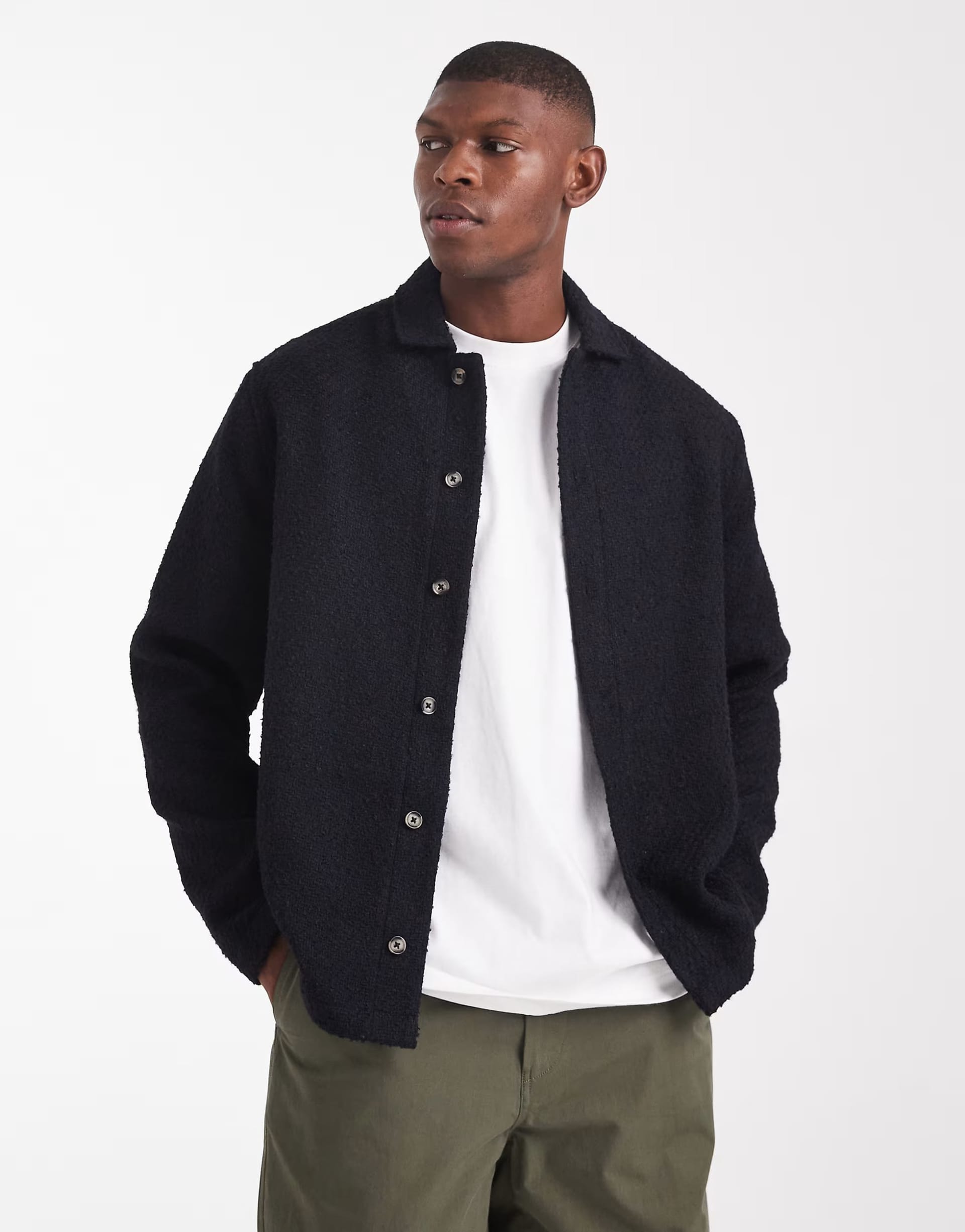 ASOS Black Textured Boucle Overshirt