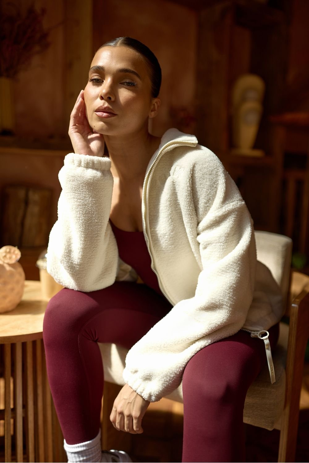 Gym King GYM KING Women's Borg Full Zip Cream Cream - 3