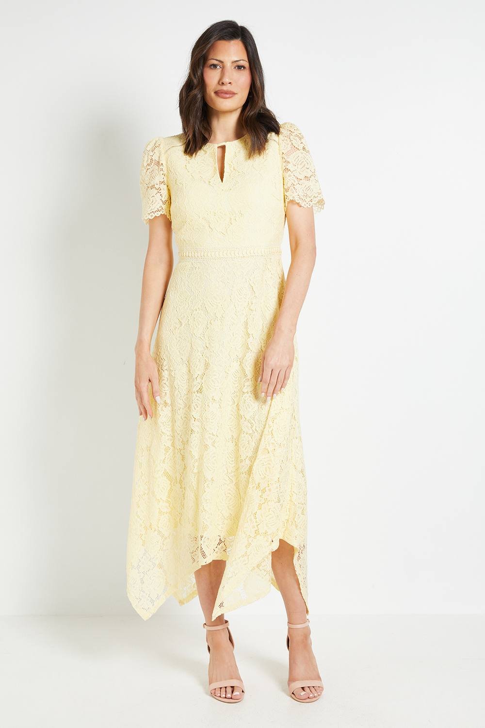 Wallis Wallis Women's Lace Hanky Hem Midi Dress in Yellow - 2
