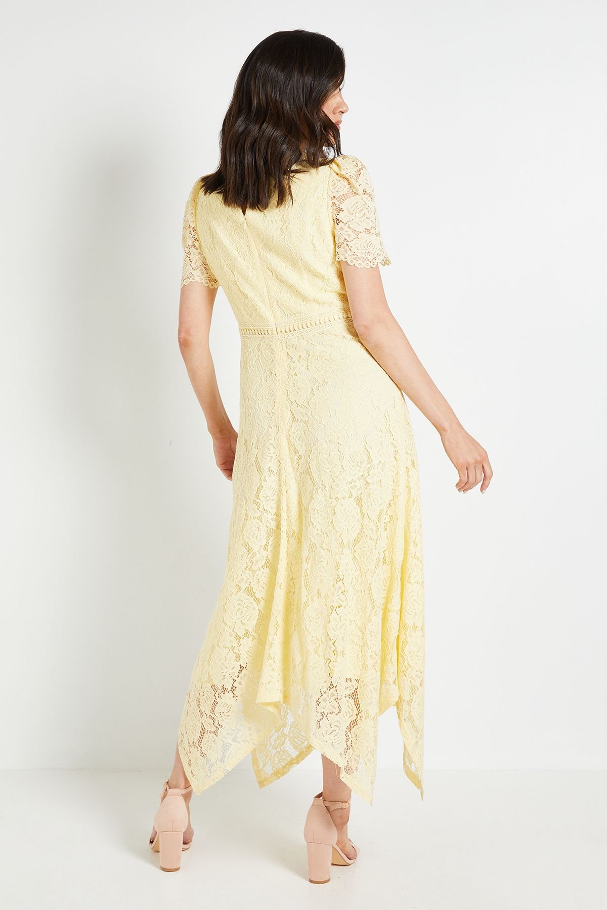 Wallis Wallis Women's Lace Hanky Hem Midi Dress in Yellow - 3