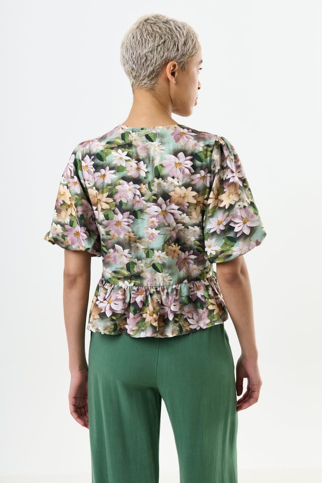 Louche Louche Women's Camile 3D Daisy Print Peplum Blouse - Green - 2