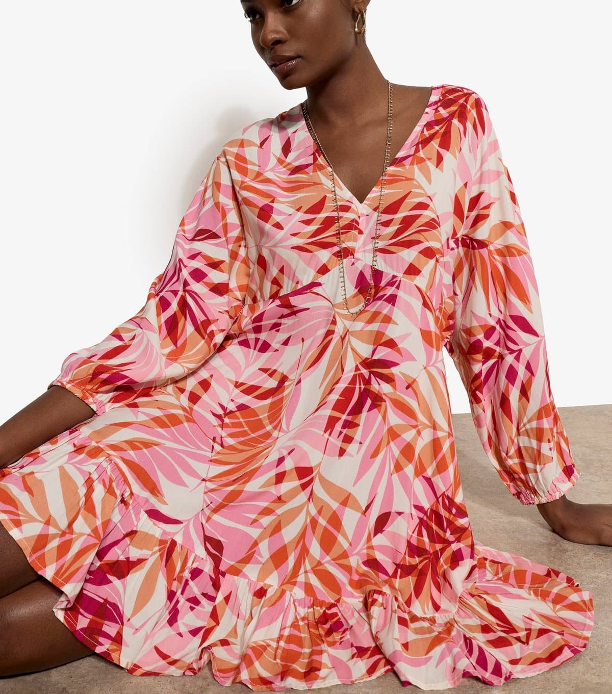 Apricot Women's Pink Leaf Pattern Batwing Dress Apricot New Look
