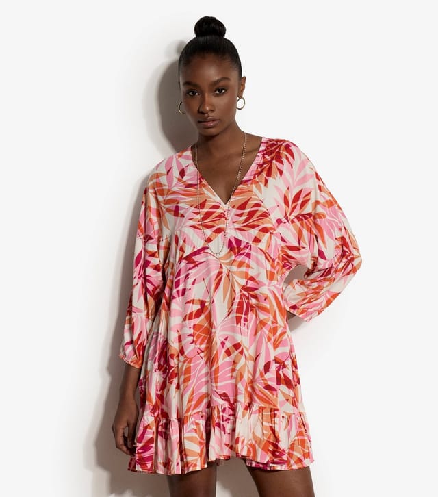 Apricot Women's Pink Leaf Pattern Batwing Dress Apricot New Look - 2