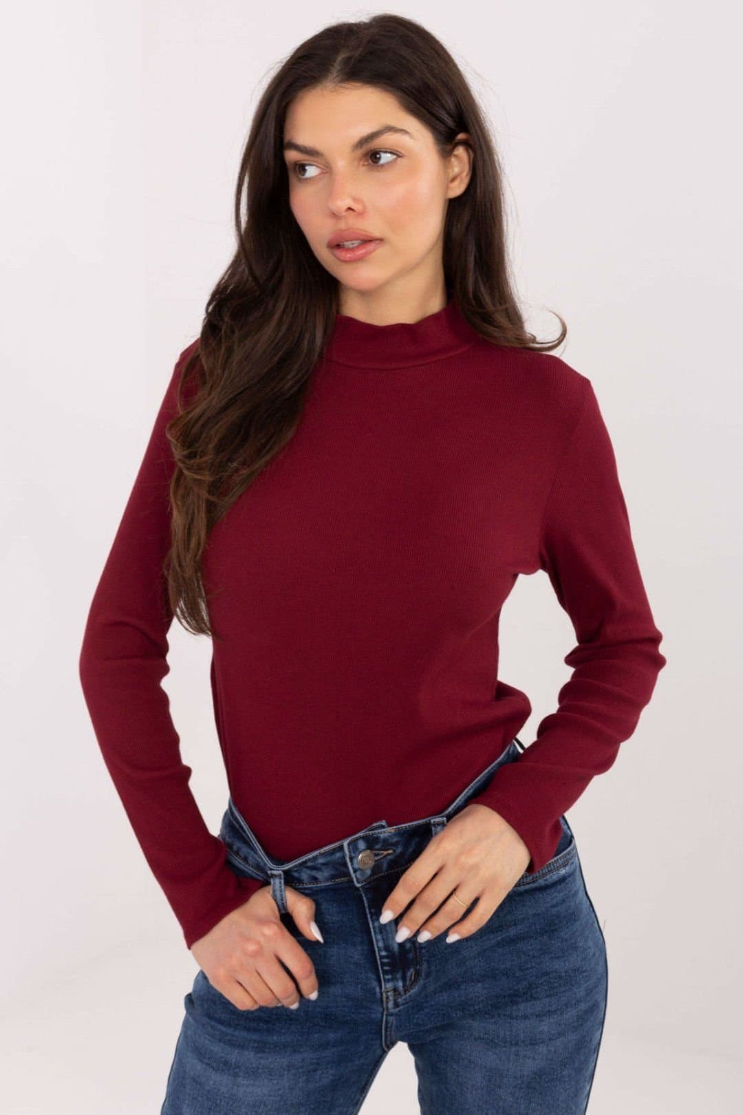 Love Lace Love Lace Red Ribbed Turtleneck Long Sleeve Top