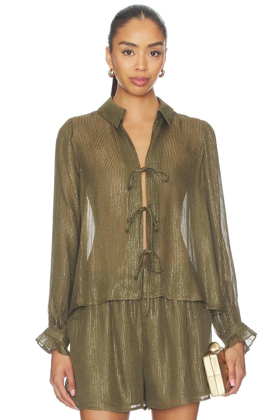 revolve Niecey Metallic Chiffon Blouse by CAMI NYC in Grove
