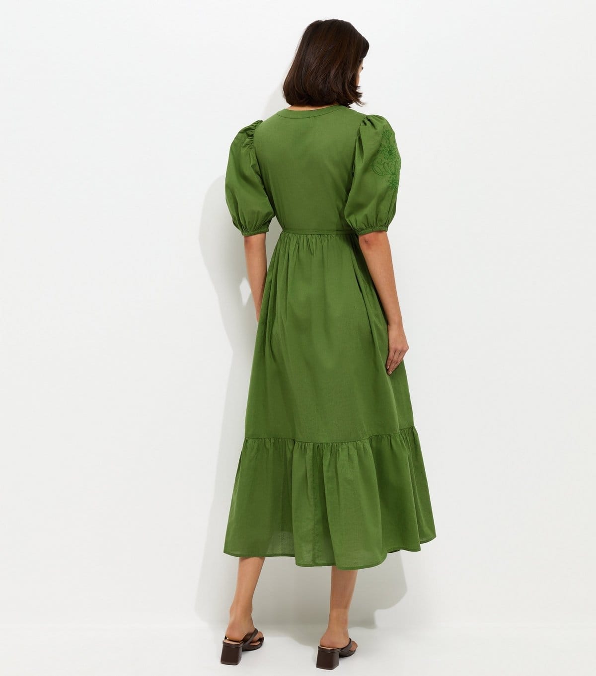 New Look Women's Bright Green Embroidered Smock Midi Dress New Look - 4