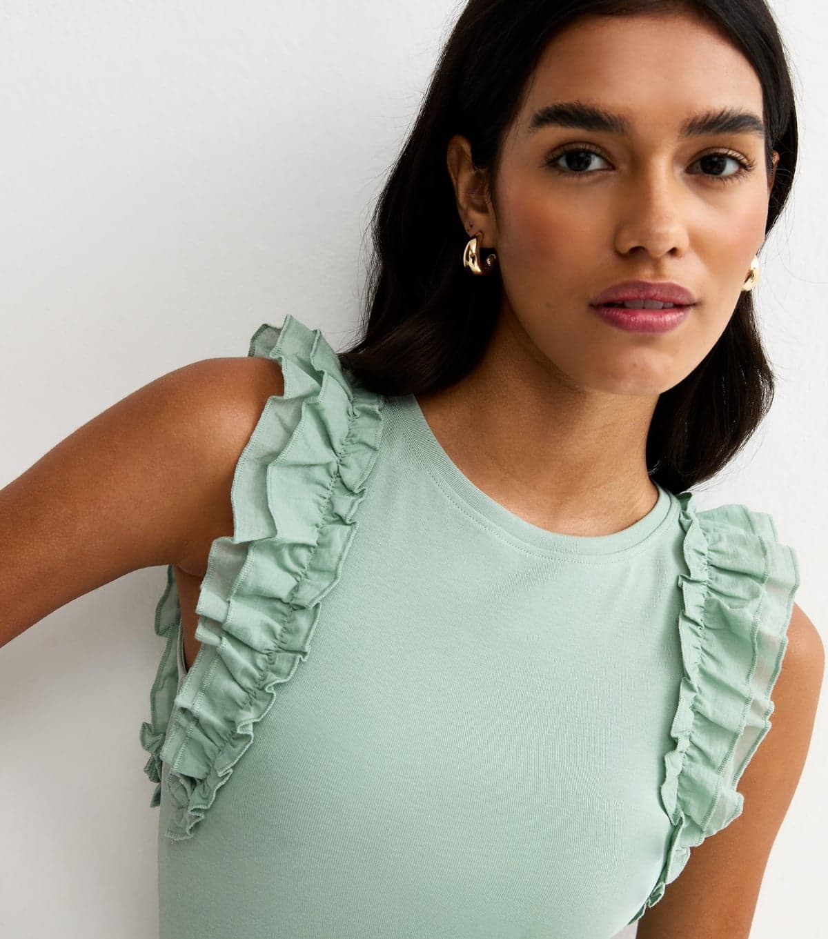 New Look Women's Light Green Ruffle Sleeve Top New Look