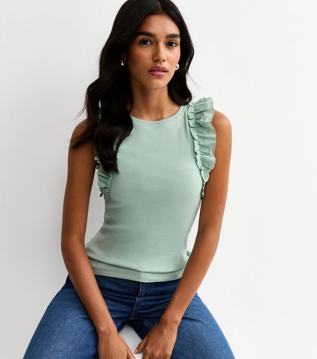 New Look Women's Light Green Ruffle Sleeve Top New Look - 2