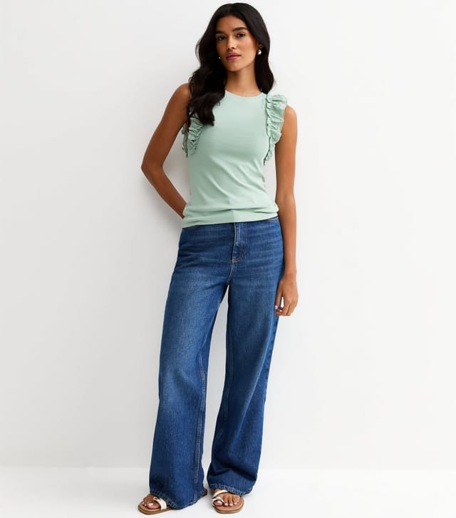 New Look Women's Light Green Ruffle Sleeve Top New Look - 3