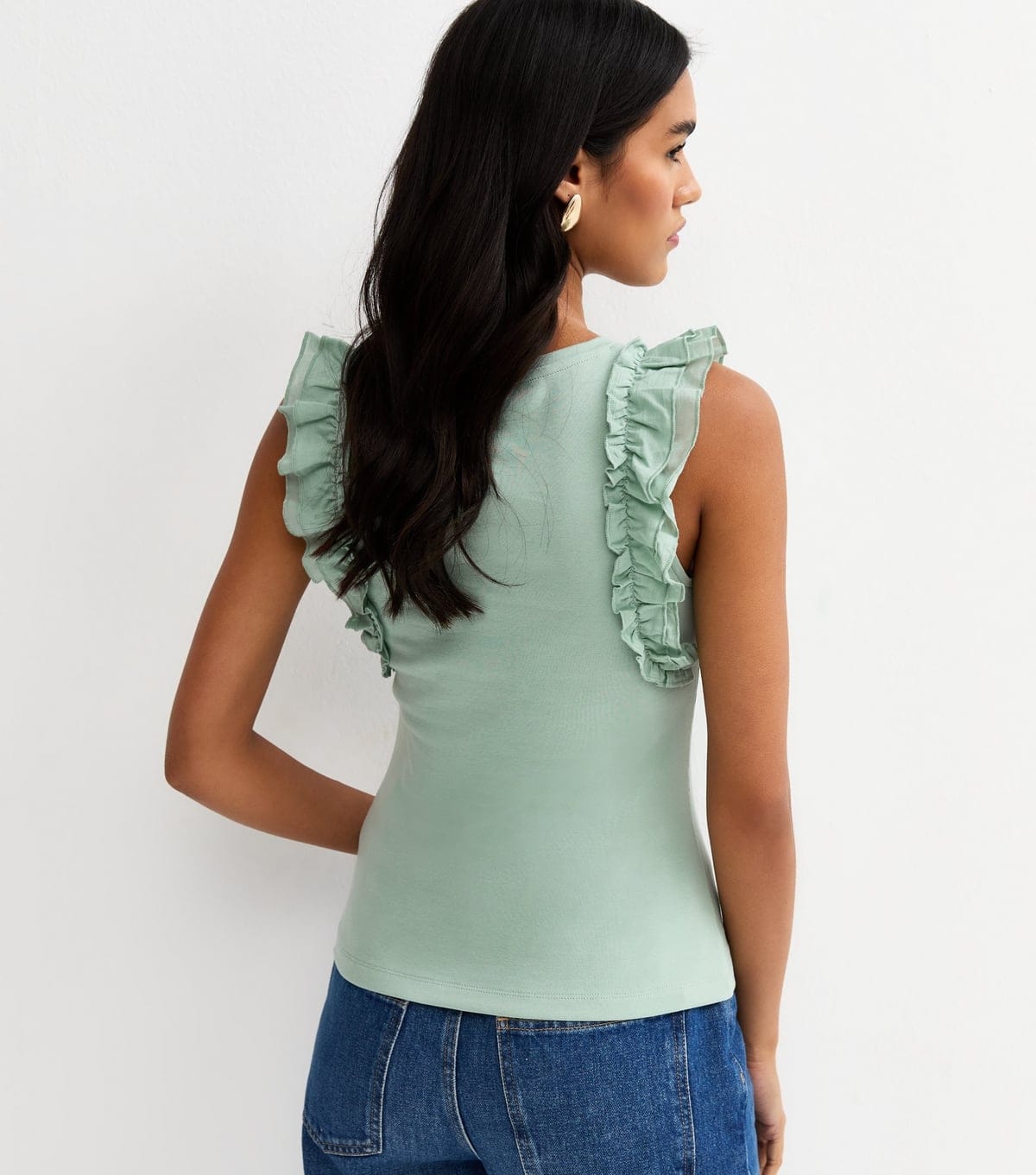New Look Women's Light Green Ruffle Sleeve Top New Look - 4