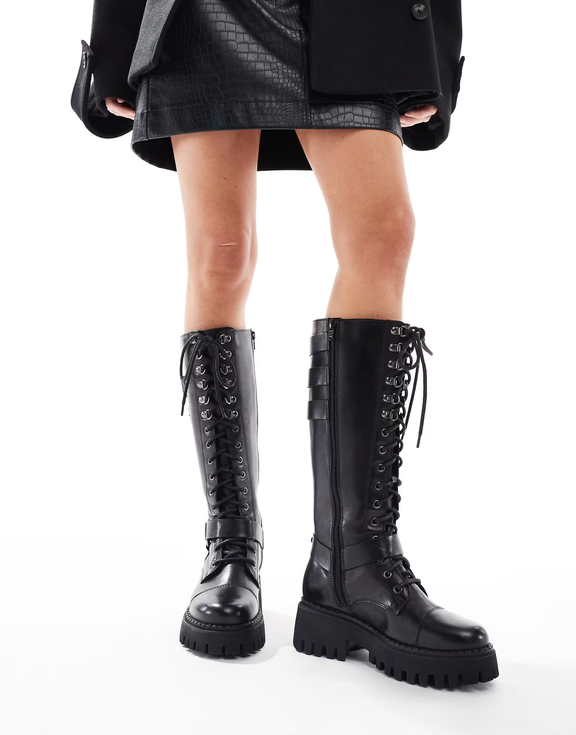 ASOS OFF THE HOOK 'TOPSHAM' High- Ankle Lace-up Leather Boots in Black