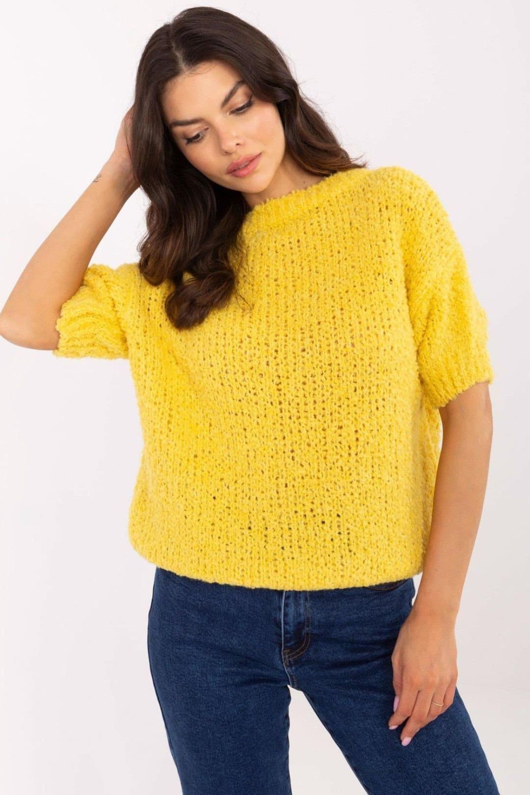 Love Lace Love Lace Women's Classic Short Sleeve Round Neck Sweater in Yellow