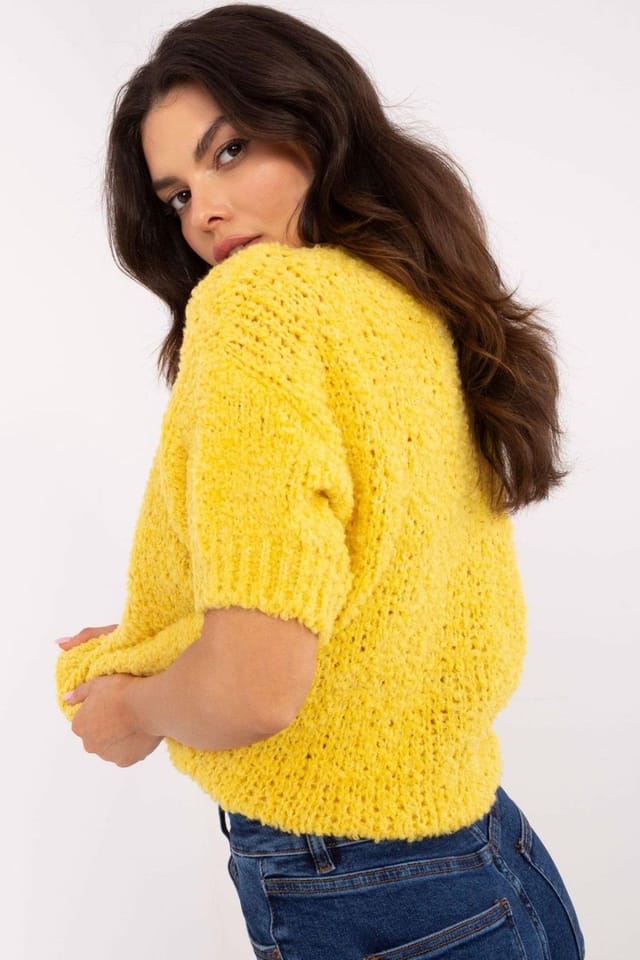 Love Lace Love Lace Women's Classic Short Sleeve Round Neck Sweater in Yellow - 3