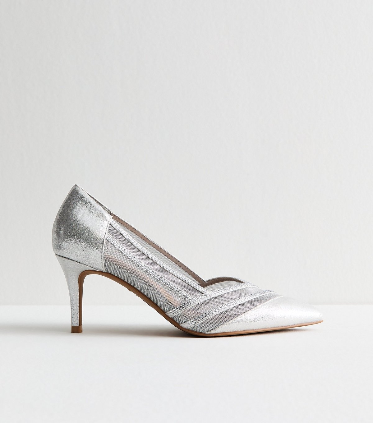 New Look Women's Wide Fit Silver Mesh Court Shoes Vegan New Look - 2