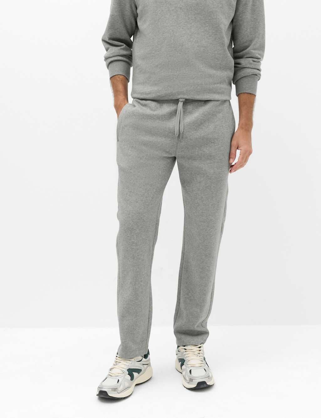 Marks & Spencer M&S Cotton Rich Straight Leg Joggers Grey Marl