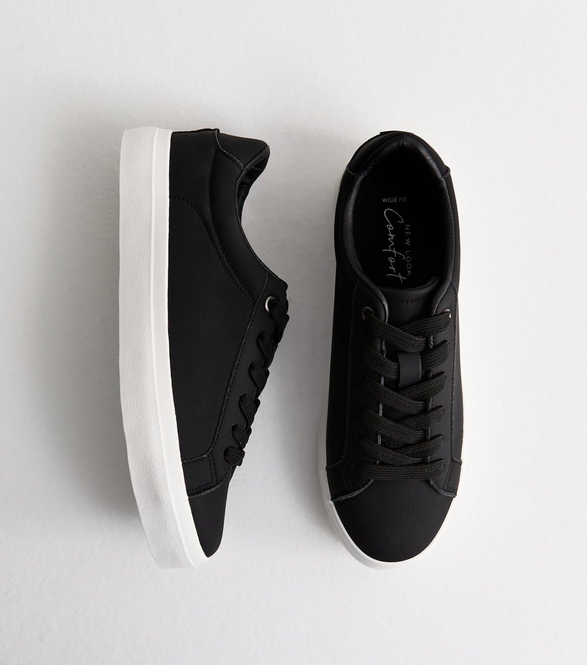 New Look New Look Black Faux Leather Lace-Up Trainers